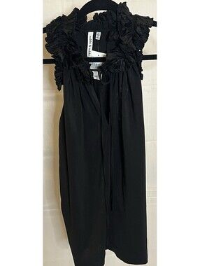 Robbi & Nikki Robert Rodriguez Black Ruffle Pleated Halter Tunic Blouse SZ S NWT